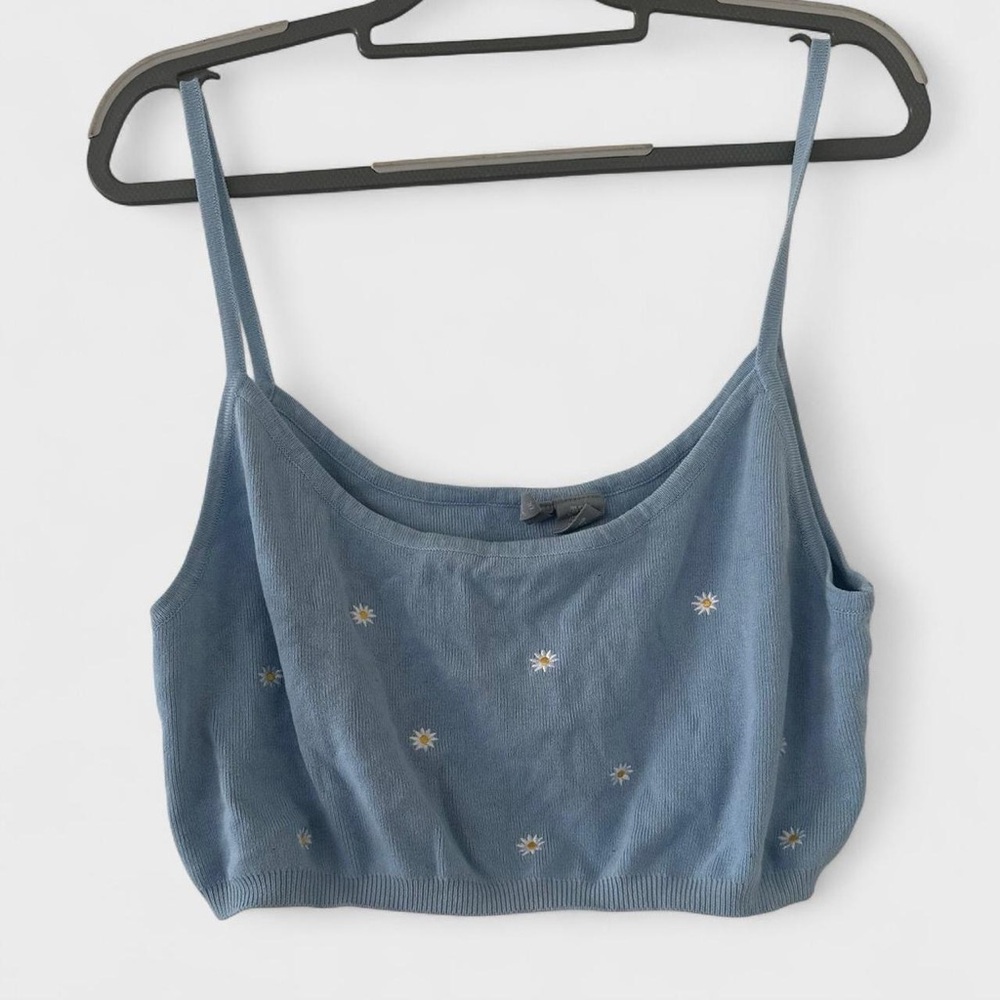 Sky and Sparrow Light Blue Camisole crop top with Daisy Flowers Embroidery